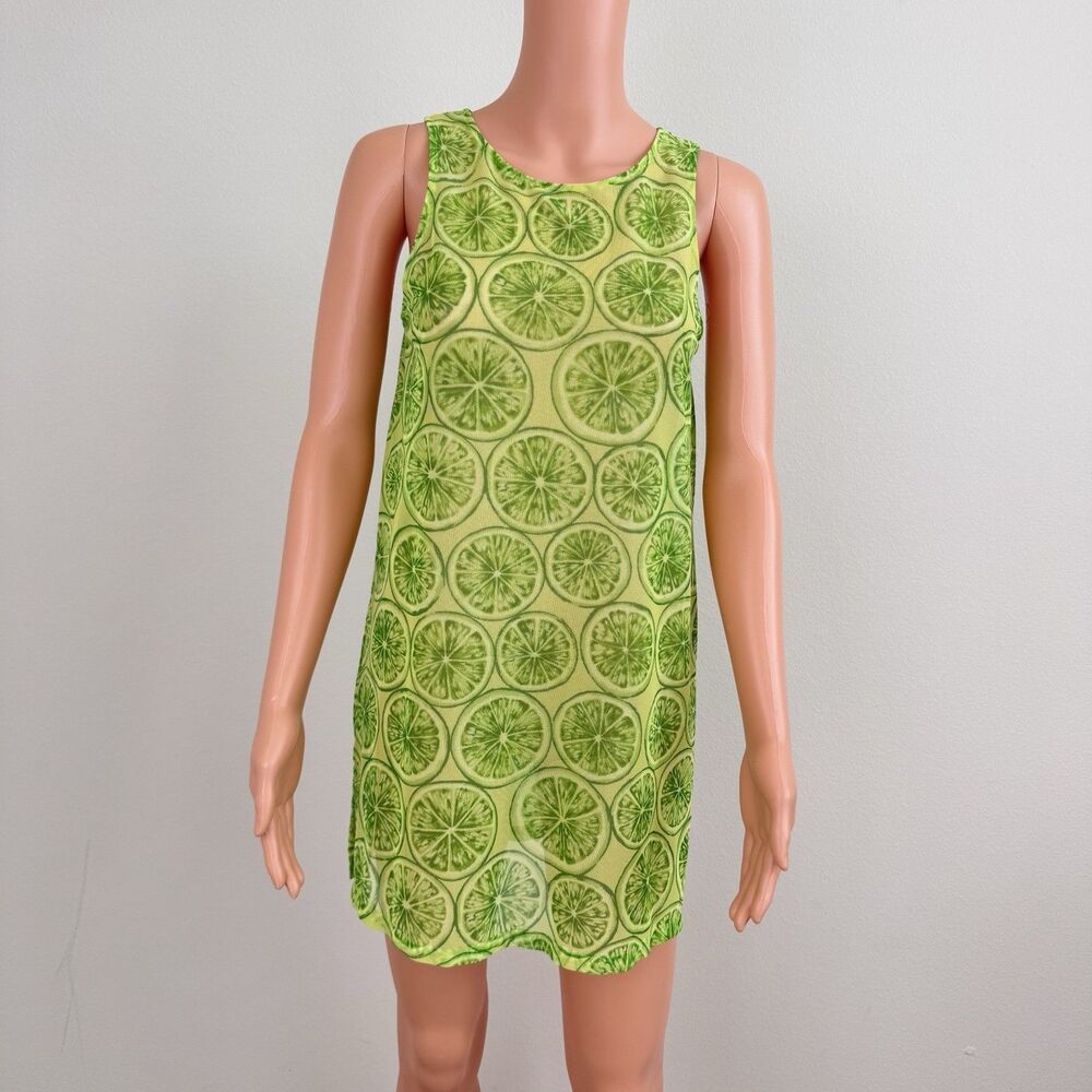 Jag Lime Slice Citrus Meshed Mini Dress Retro Hippie Boho